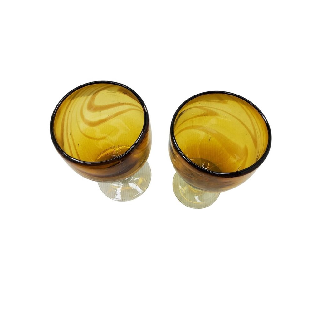 Vintage Hand Blown Amber Swirl Wine Glasses Set Of 2 - Picture 4 of 6
